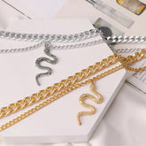 Hip Hop Gold Color Multilayer Snake Pattern Pendant Necklaces Charm Jewelry KOS0344 - Touchy Style .