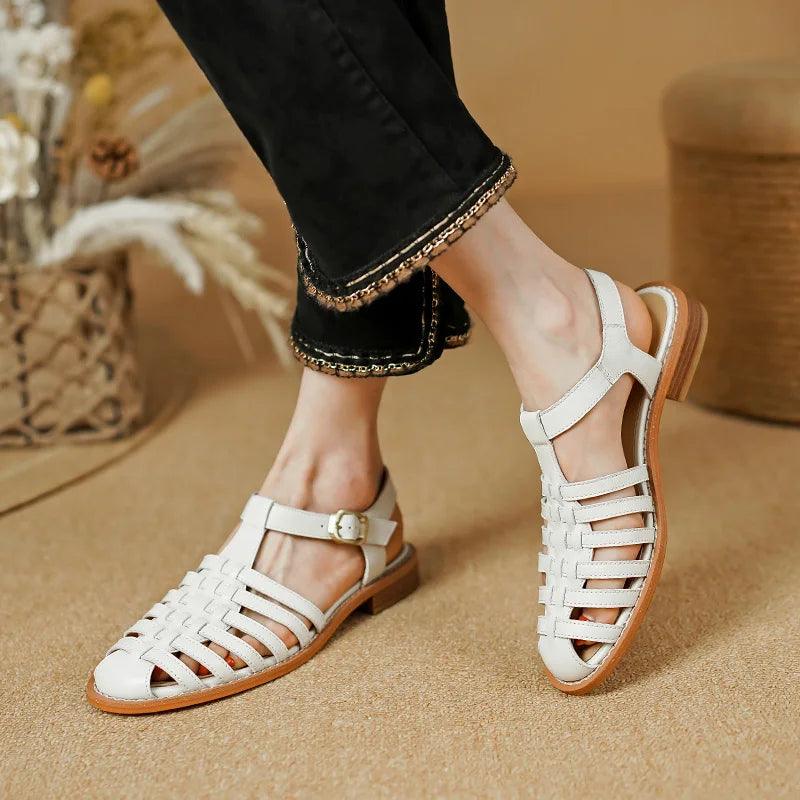 HJCCS154 Women's Casual Shoes - Leather Sandals - Gladiator Low Heel ...