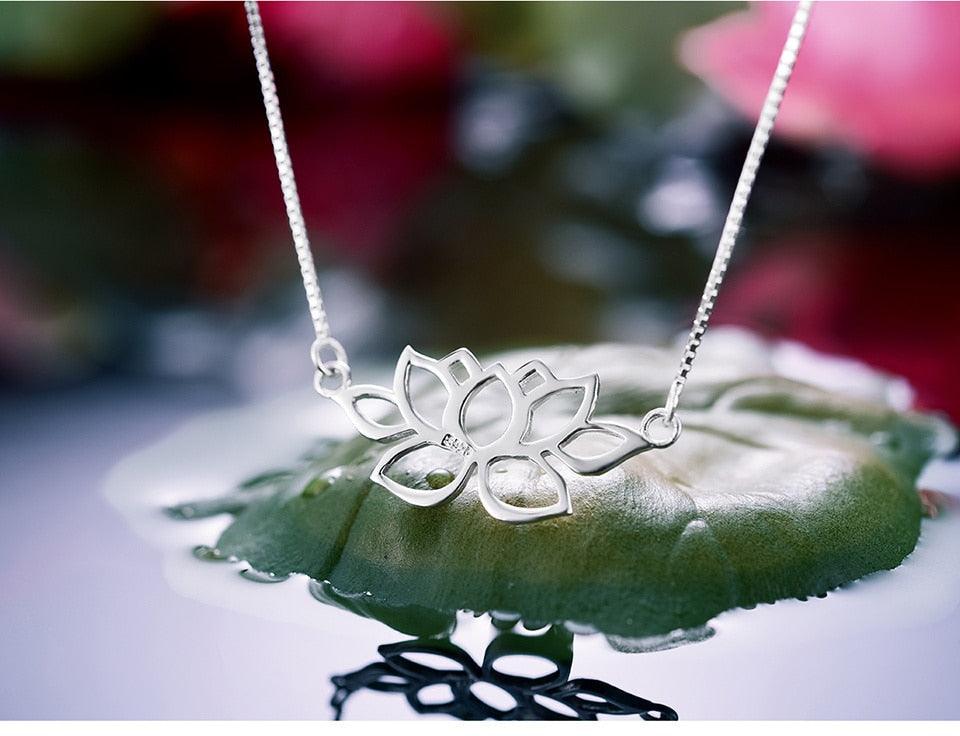 Hollow Out Lotus Necklace - 925 Sterling Silver Charm Jewelry (GX326) - Touchy Style