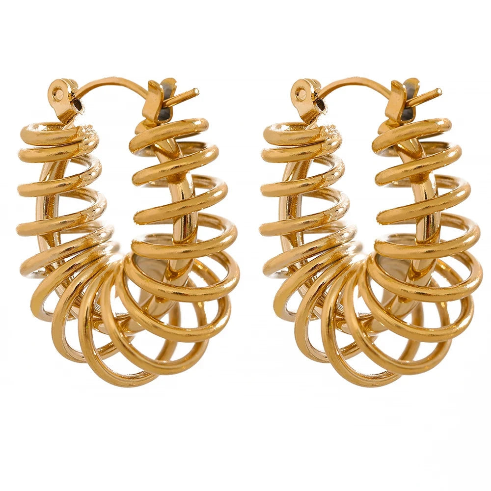 Hoop Earrings Charm Jewelry - Round Hollow Geometric - YH1591A - Touchy Style