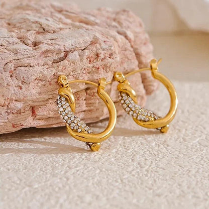 Hoop Earrings Charm Jewelry - Stainless Steel, Cubic Zirconia - Twisted Hollow - TSJ32 - Touchy Style