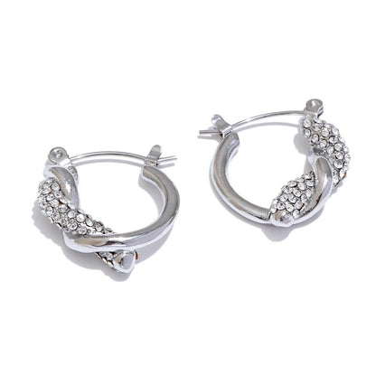 Hoop Earrings Charm Jewelry - Stainless Steel, Cubic Zirconia - Twisted Hollow - TSJ32 - Touchy Style