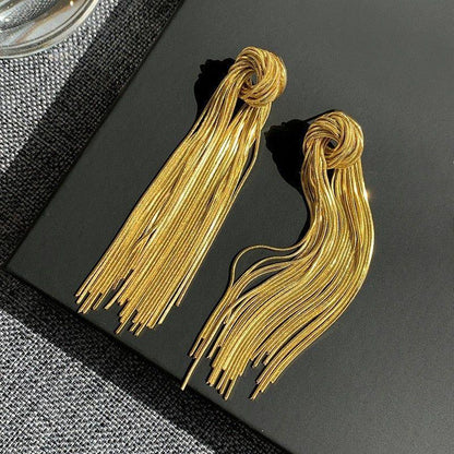 Hyperbole Long Metal Tassel Drop Earrings Charm Jewelry - FV205 - Touchy Style