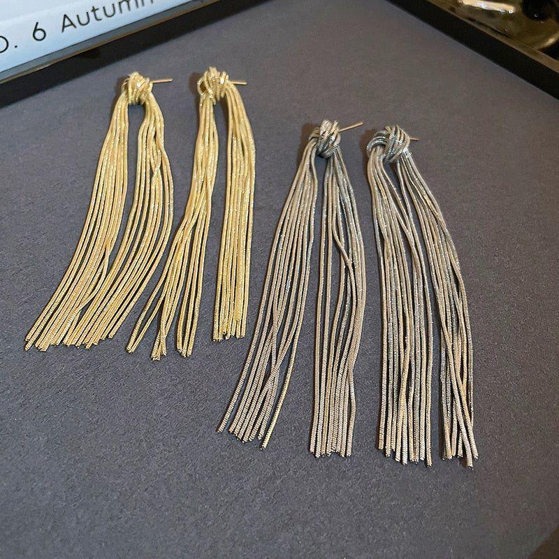 Hyperbole Long Metal Tassel Drop Earrings Charm Jewelry - FV205 - Touchy Style