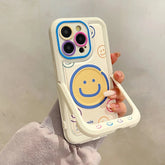 Invisible Bracket Cartoon Smile Leather Cute Phone Case for iPhone 11-15 Pro Max Plus - Touchy Style