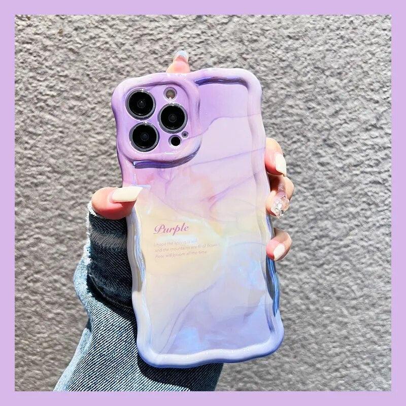 iPhone 11 12 13 14 Pro Max Cute Phone Case: Fashion Purple Oil Painting Gradient Color Pattern - Touchy Style