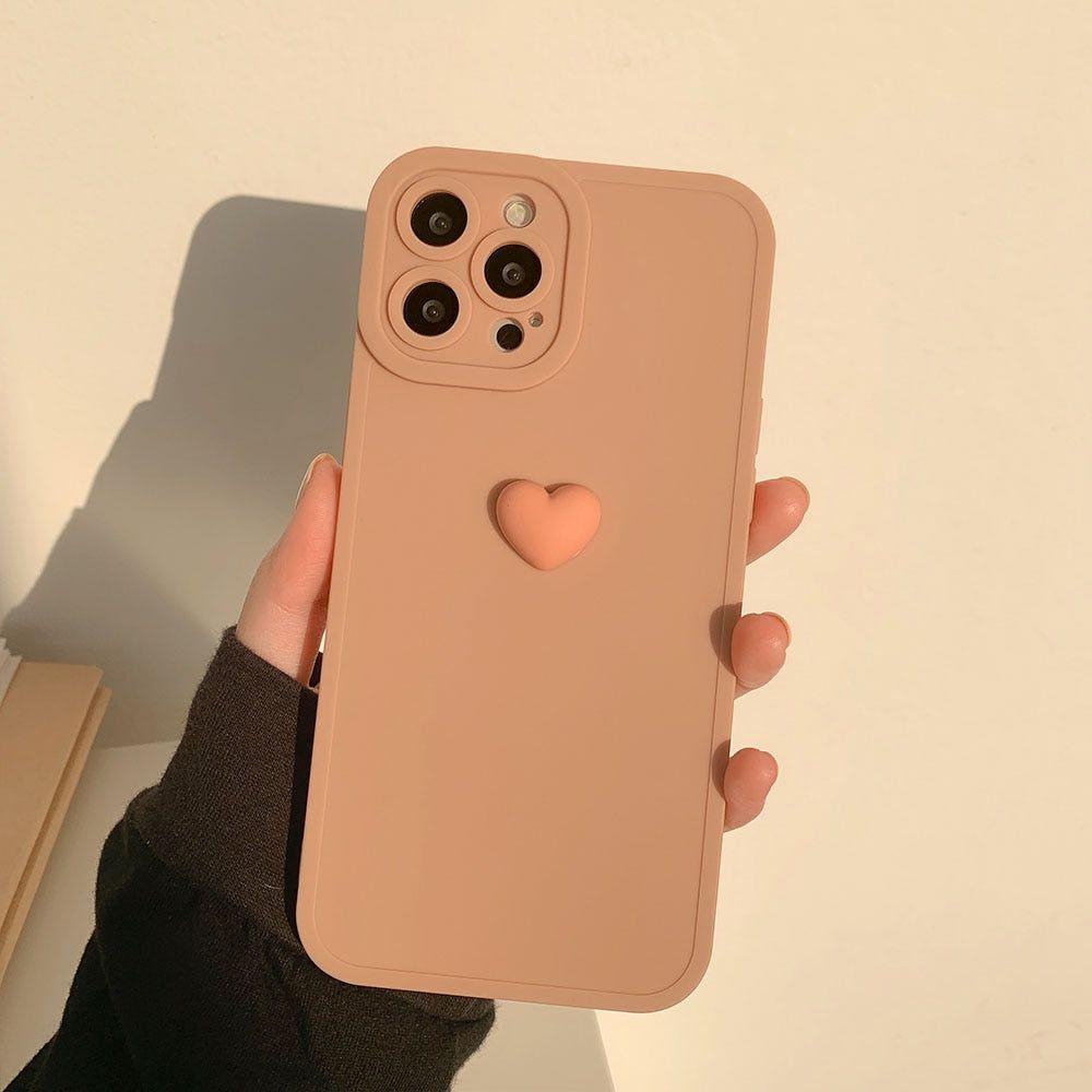 Korean 3D Heart Soft Cute Phone Cases For iPhone 14 13 12 11 Pro Max XS X XR 7 8 Plus SE - Touchy Style