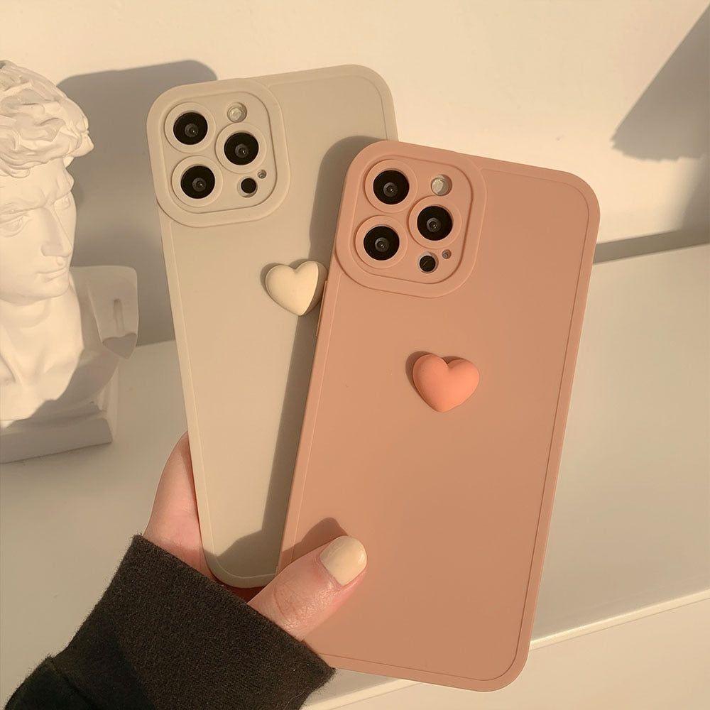 Korean 3D Heart Soft Cute Phone Cases For iPhone 14 13 12 11 Pro Max XS X XR 7 8 Plus SE - Touchy Style