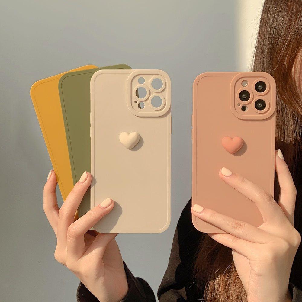 Korean 3D Heart Soft Cute Phone Cases For iPhone 14 13 12 11 Pro Max XS X XR 7 8 Plus SE - Touchy Style