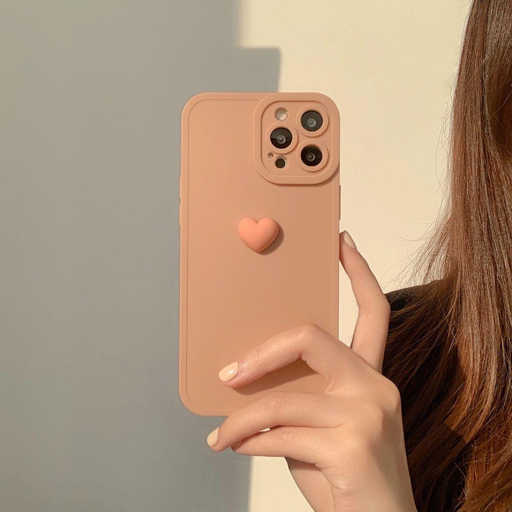 Korean 3D Heart Soft Cute Phone Cases For iPhone 14 13 12 11 Pro Max XS X XR 7 8 Plus SE - Touchy Style