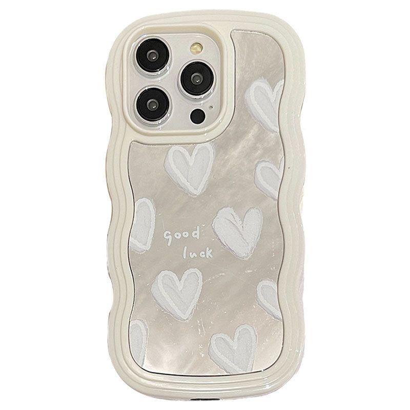 Korean White Heart Makeup Mirror Cute Phone Cases For iPhone 14 Pro Max 13 11 12 14 Plus XS X XR - Touchy Style