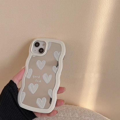 Korean White Heart Makeup Mirror Cute Phone Cases For iPhone 14 Pro Max 13 11 12 14 Plus XS X XR - Touchy Style