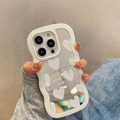 Korean White Heart Makeup Mirror Cute Phone Cases For iPhone 14 Pro Max 13 11 12 14 Plus XS X XR - Touchy Style