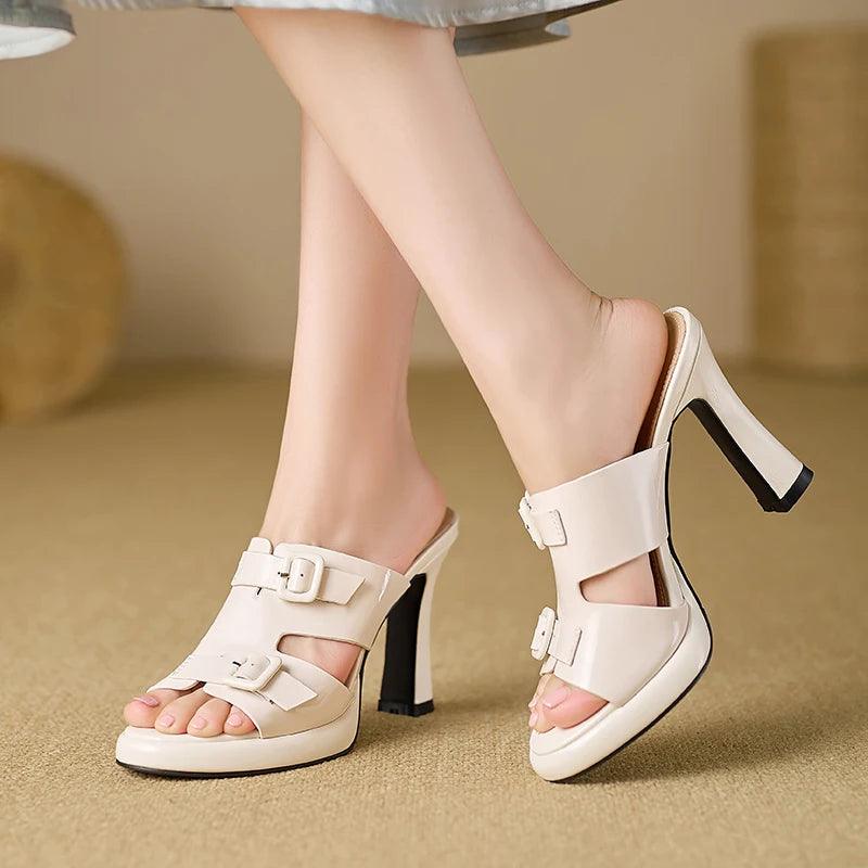 Leather Chunky High Heels - TSS101 Women&