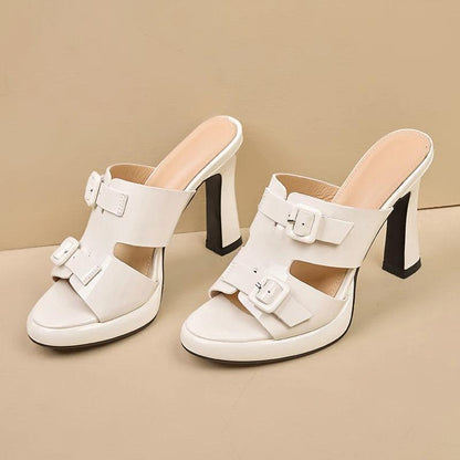 Leather Chunky High Heels - TSS101 Women&