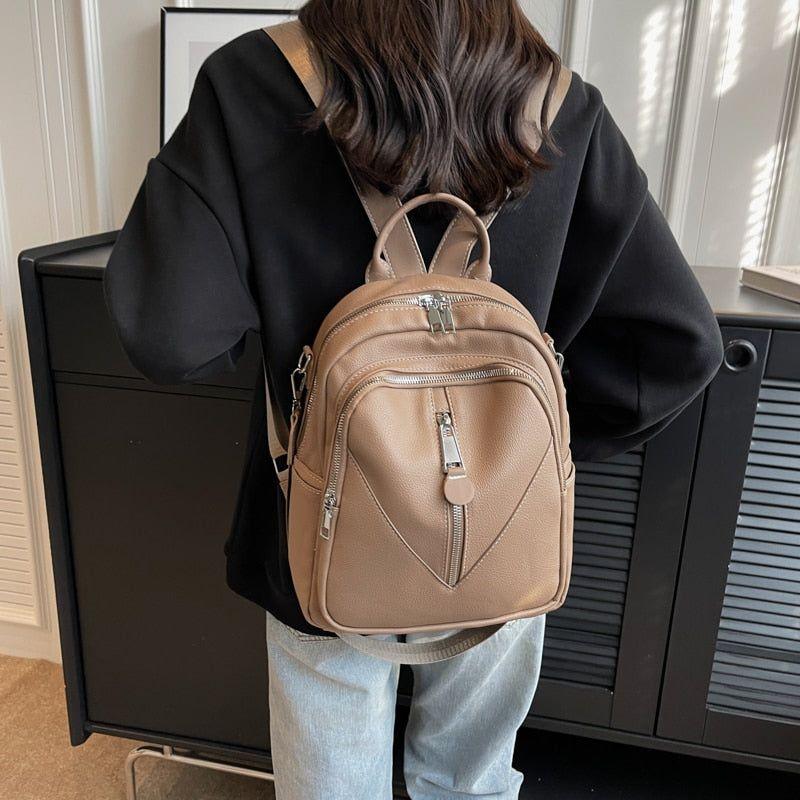 Leather Cool Backpack For Women Large Capacity Travel Fashion School Bags GCBLKS56 - Touchy Style