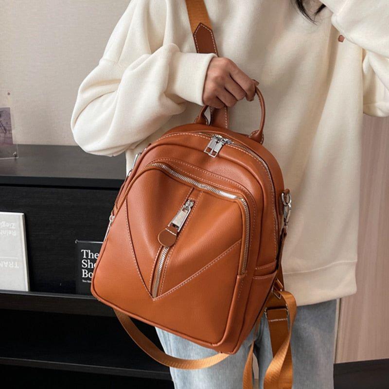 Leather Cool Backpack For Women Large Capacity Travel Fashion School Bags GCBLKS56 - Touchy Style