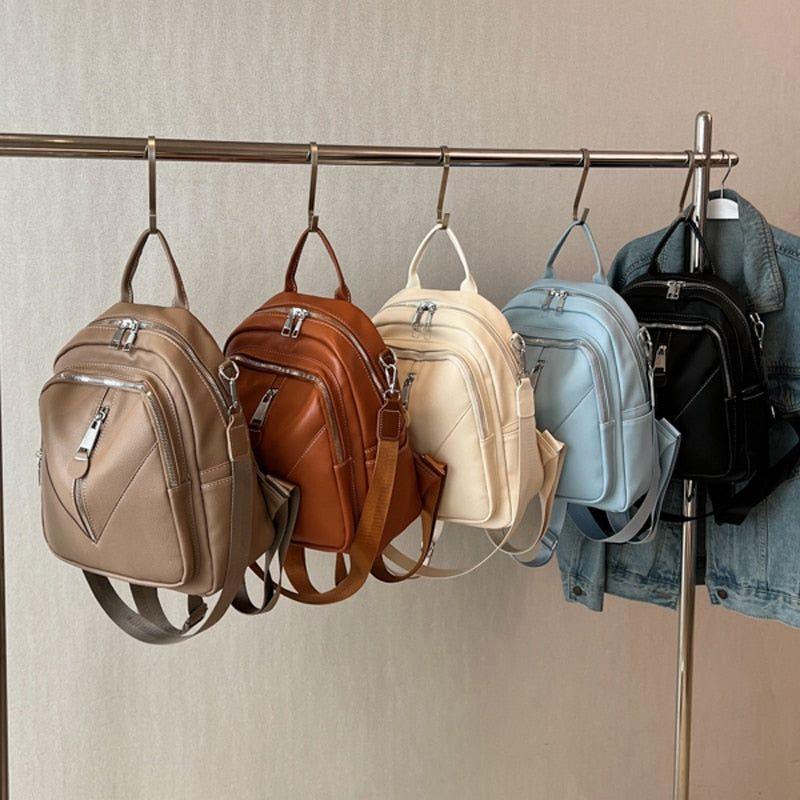 Leather Cool Backpack For Women Large Capacity Travel Fashion School Bags GCBLKS56 - Touchy Style