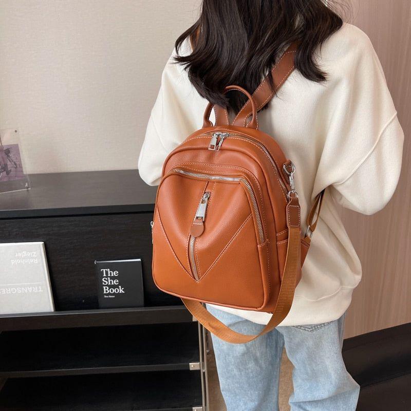 Leather Cool Backpack For Women Large Capacity Travel Fashion School Bags GCBLKS56 - Touchy Style