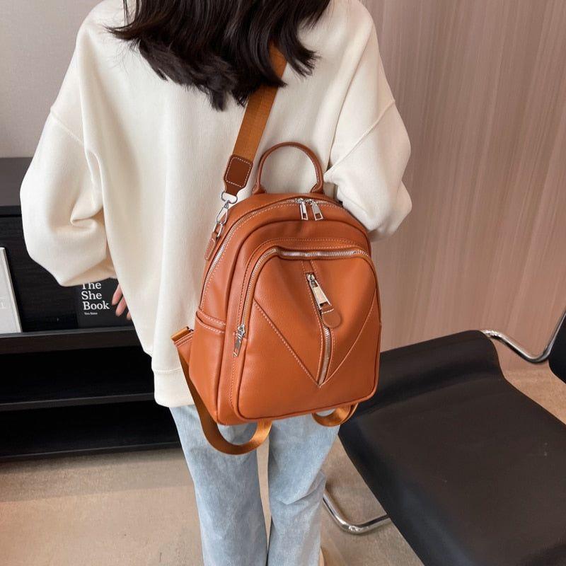 Leather Cool Backpack For Women Large Capacity Travel Fashion School Bags GCBLKS56 - Touchy Style