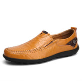 Leather Flat Loafers Brown Men&