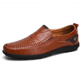 Leather Flat Loafers Brown Men&