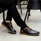 Leather Flats Breathable Oxford Brown Men&