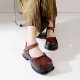 Leather Thick Heel Sandals - Women&