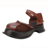 Leather Thick Heel Sandals - Women&