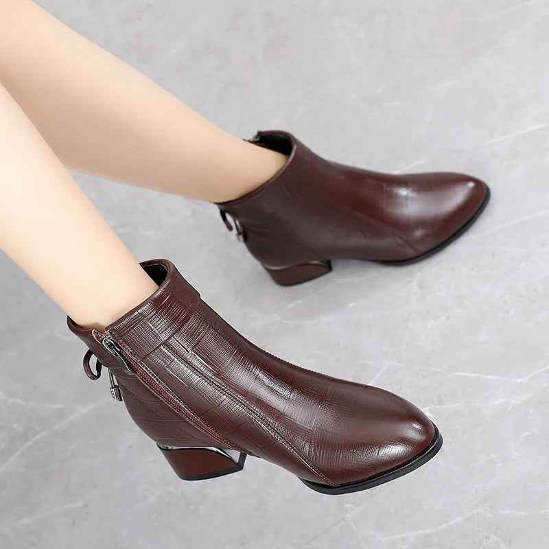 Leather Thick Heels Women&