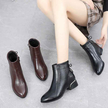 Leather Thick Heels Women&