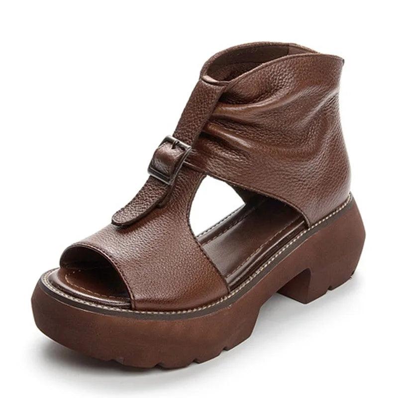 Leather Wedges Heels Gladiator Sandals Women&