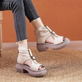 Leather Wedges Heels Gladiator Sandals Women&