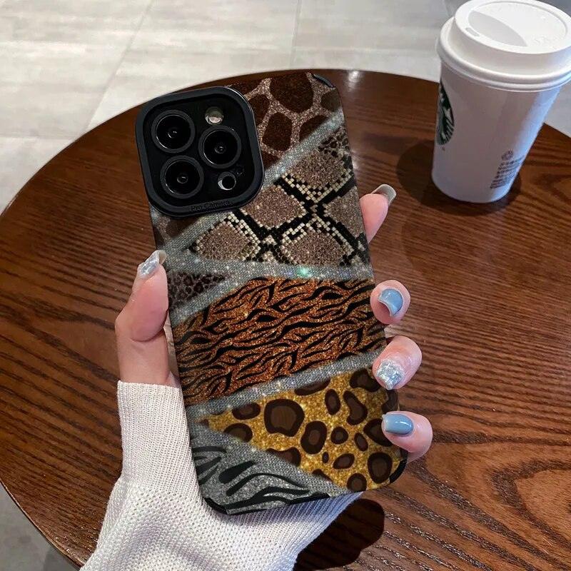 Leopard Print Patchwork Cute Phone Case For iPhone 14, 13, 12, 11 Pro Max, 14 Plus, 12, 13 Mini, X, XR, XS Max, 7, 8 Plus - Touchy Style