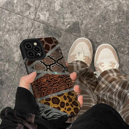 Leopard Print Patchwork Cute Phone Case For iPhone 14, 13, 12, 11 Pro Max, 14 Plus, 12, 13 Mini, X, XR, XS Max, 7, 8 Plus - Touchy Style