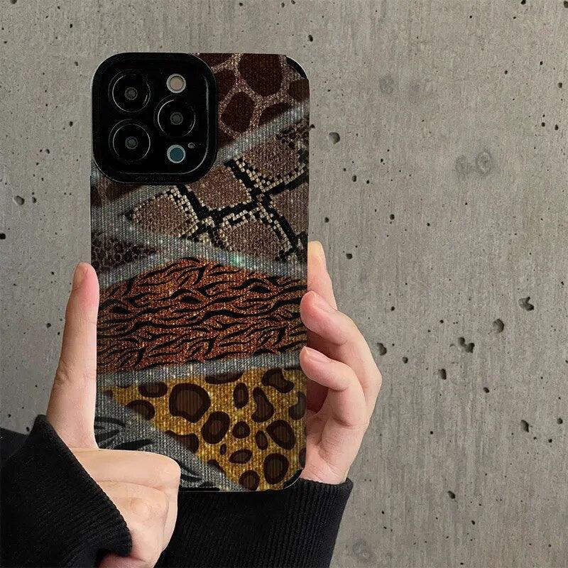 Leopard Print Patchwork Cute Phone Case For iPhone 14, 13, 12, 11 Pro Max, 14 Plus, 12, 13 Mini, X, XR, XS Max, 7, 8 Plus - Touchy Style