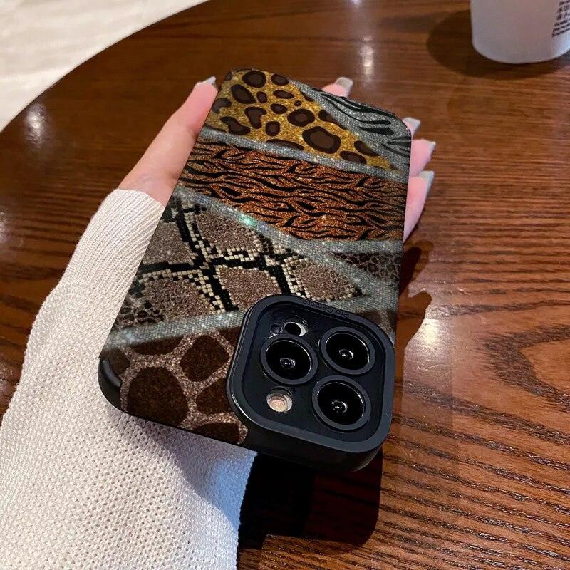 Leopard Print Patchwork Cute Phone Case For iPhone 14, 13, 12, 11 Pro Max, 14 Plus, 12, 13 Mini, X, XR, XS Max, 7, 8 Plus - Touchy Style