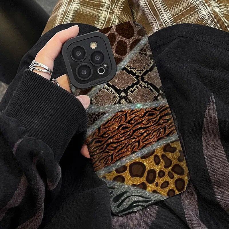 Leopard Print Patchwork Cute Phone Case For iPhone 14, 13, 12, 11 Pro Max, 14 Plus, 12, 13 Mini, X, XR, XS Max, 7, 8 Plus - Touchy Style