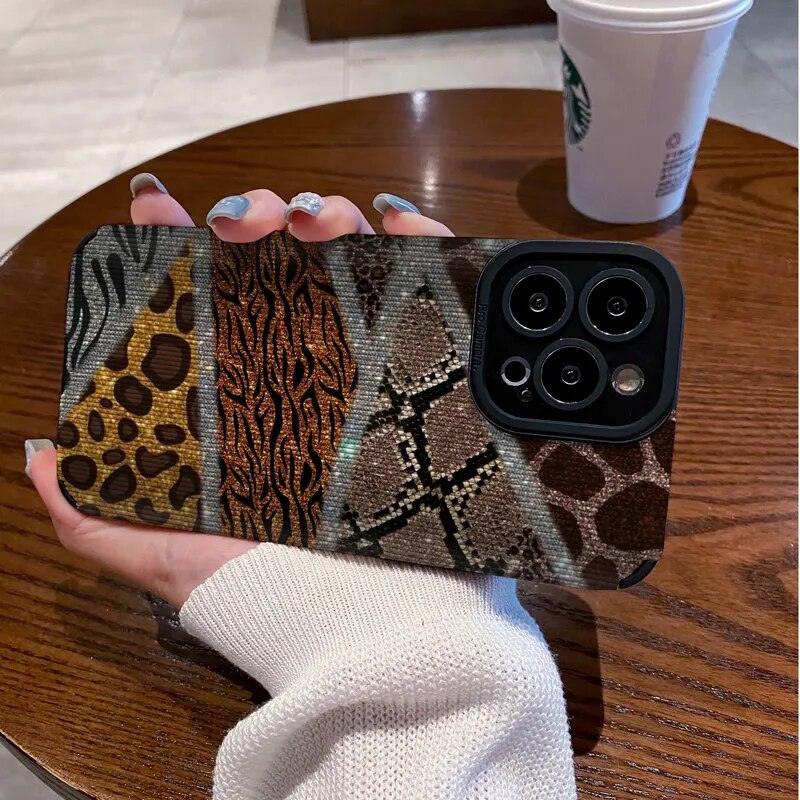 Leopard Print Patchwork Cute Phone Case For iPhone 14, 13, 12, 11 Pro Max, 14 Plus, 12, 13 Mini, X, XR, XS Max, 7, 8 Plus - Touchy Style