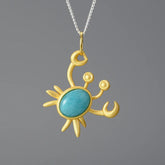 LFJE0200 Necklace Charm Jewelry - 925 SS - Big Amazonite Stone - Crab Pendant - Touchy Style