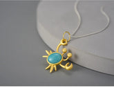 LFJE0200 Necklace Charm Jewelry - 925 SS - Big Amazonite Stone - Crab Pendant - Touchy Style