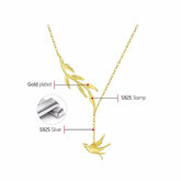 LFJF0082 Swallow Willow Branch Necklace Charm Jewelry - 925 Sterling Silver Chain - Touchy Style .