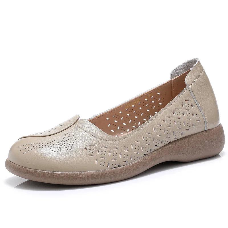 LFN2306 Hollow Leather Flats Loafers: Women&