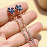 Long Earrings Charm Jewelry Blue Crystal Rhinestone Flower 