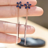 Long Earrings Charm Jewelry Blue Crystal Rhinestone Flower 