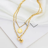 Long Necklaces Charm Jewelry Double Layers Coin Cross ET517 - Touchy Style