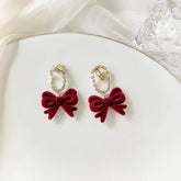 Lovely Velvet Bowknot Drop Earrings Charm Jewelry RB315 - Touchy Style