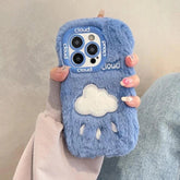 Lovely White Blue Clouds Plush Cute Phone Case for iPhone 11-15 Pro Max and 15 Plus - Touchy Style .