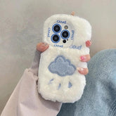 Lovely White Blue Clouds Plush Cute Phone Case for iPhone 11-15 Pro Max and 15 Plus - Touchy Style .