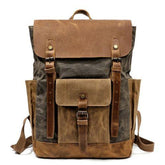 Luxury Cool Backpack Men Waterproof Crazy Horse Leather Canvas School Bag Large Laptop Rucksack Back Pack Travel Bag Male - Touchy Style